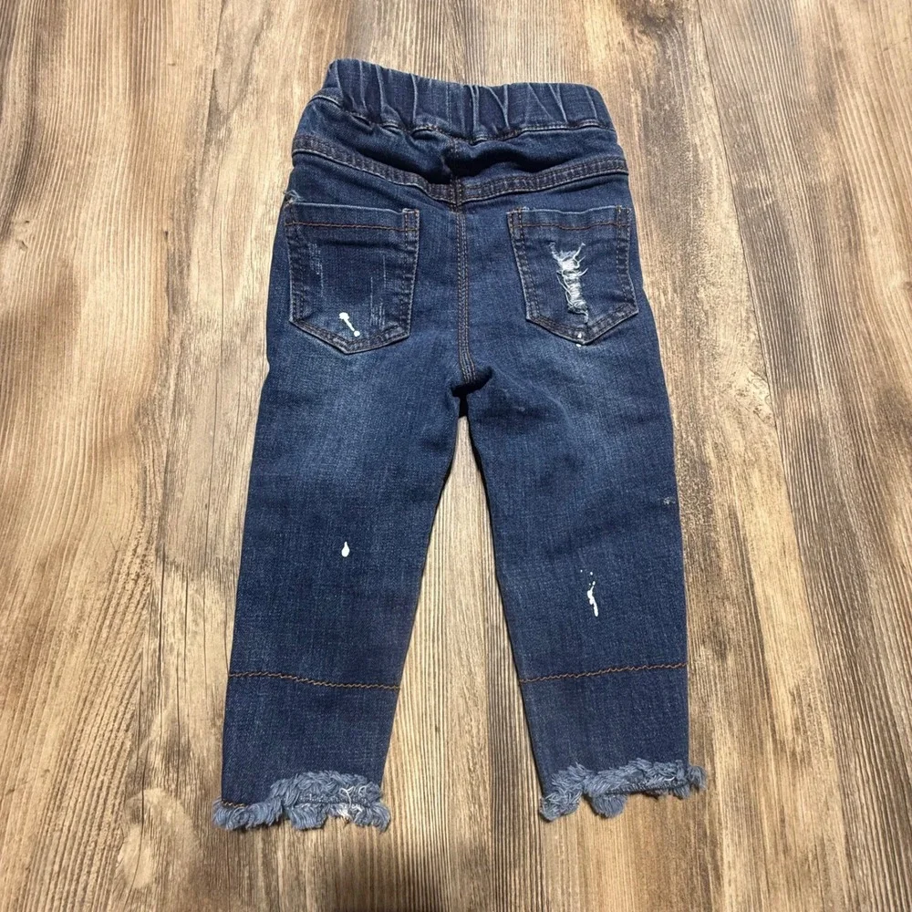 Kidscool Space Distressed Jeans Dark Wash Paint Splatter Streetwear Kids